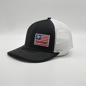 Factory Price Plain Woven Label Usa Flag Patch Snapback Caps PVC Logo Black Trucker Hat With Pvc Patch