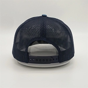 Wholesale Make Rubber Patch Brim Trucker Cap,6 Panel Navy Blue Baseball Hats,Custom Black Mesh Sports Hat