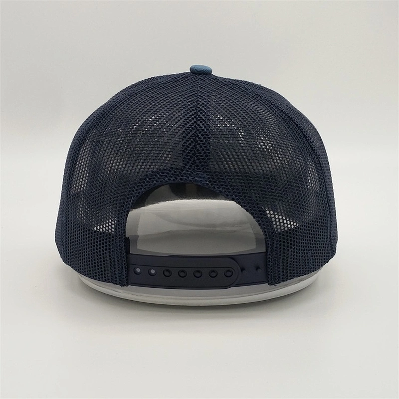 Wholesale Make Rubber Patch Brim Trucker Cap,6 Panel Navy Blue Baseball Hats,Custom Black Mesh Sports Hat