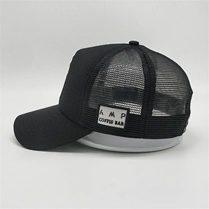 Wholesale Custom 5 Panel Foam Embroidered Curved Brim Black Trucker Hats Cap Mesh With Embroidery Patch
