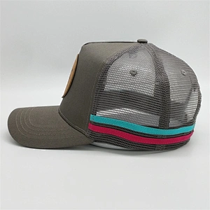 Wholesale Fancy Customised Snapback Plain Baseball Mesh Hats Trucker Caps With Leather Patch