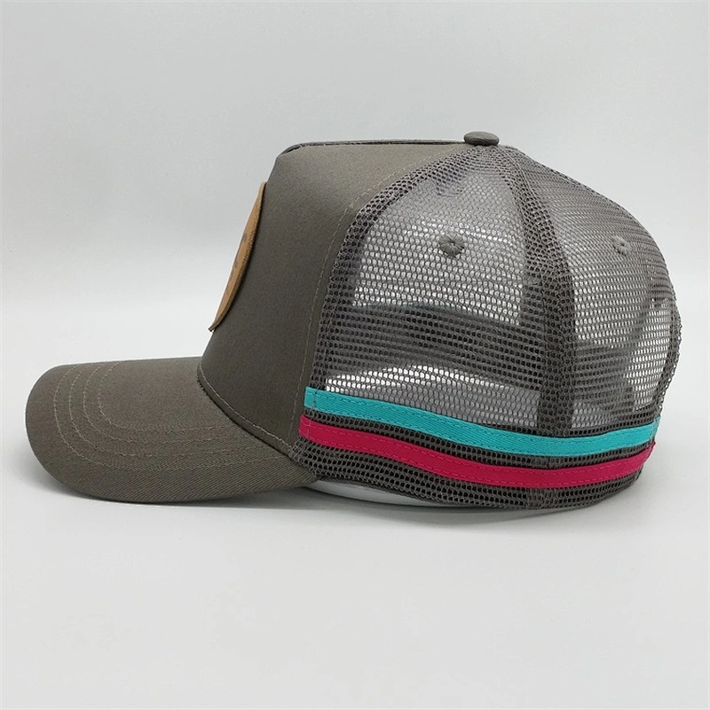 Wholesale Fancy Customised Snapback Plain Baseball Mesh Hats Trucker Caps With Leather Patch