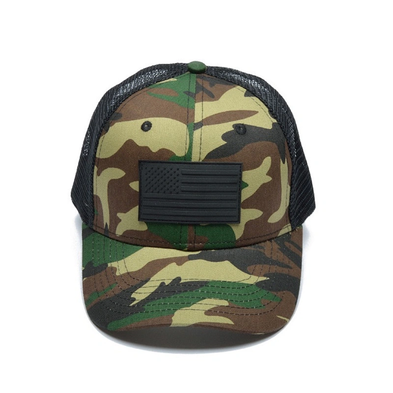 China best Men Camouflage Snapback USA Flag Baseball Multi Camo Trucker Curve Bill Dad Hats With PVC Patch