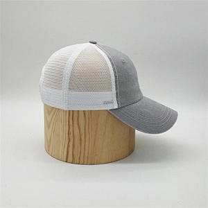 Custom Cheap Plain Worn-Out 6 Panel Curved Brim Snap Back Mesh Trucker Cap Baseball Hat