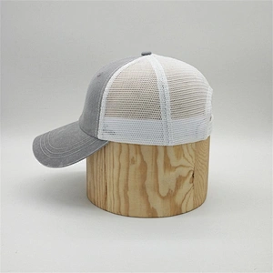 Custom Cheap Plain Worn-Out 6 Panel Curved Brim Snap Back Mesh Trucker Cap Baseball Hat