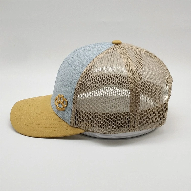 Customize 3D Embroidery Yellow Grey Color Trucker Hats,Fit Fashion Trucker Caps Mesh,Curved Bill Unisex Cotton Twill Sport Caps