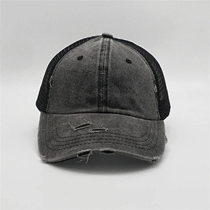 2019 Popular Denim Distressed Worn Out 6panel Mesh Ponytail Baseball Trucker Sports Hats Caps