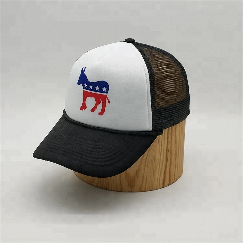 Custom 5 Panel Horse Printed Short Bill Foam Plain Trucker Cap Mesh Hat