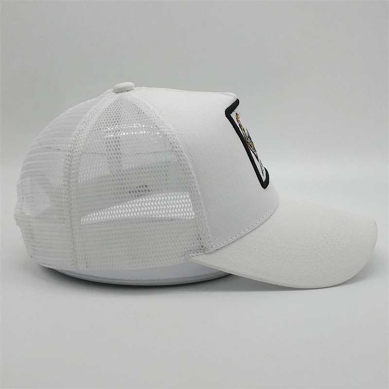 White Mesh Trucker Hat,Custom Cock  Embroidery Patch Logo Animal Trucker Hat,New 5panel Plastic Buckle Sports Trucker Caps