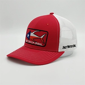 OEM Fish Summer Trucker Caps,Design Embroidery Side Logo Mesh Caps,Applique Patch Red Trucker Hats
