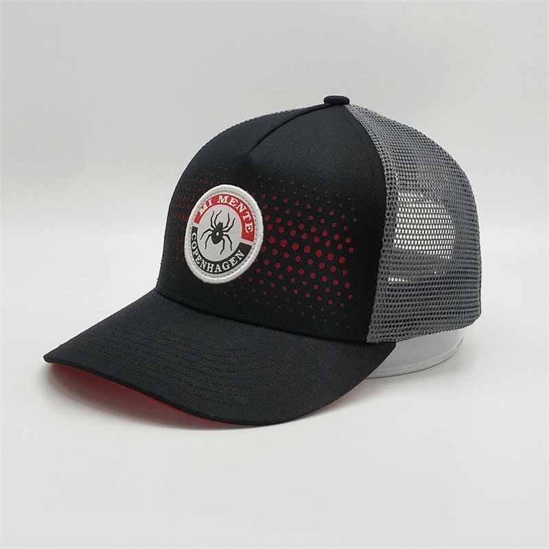 Factory Price Customized Woven Patch Caps,Men Drak Gray Summer Trucker Hats,Black 5 Panels Trucker Caps