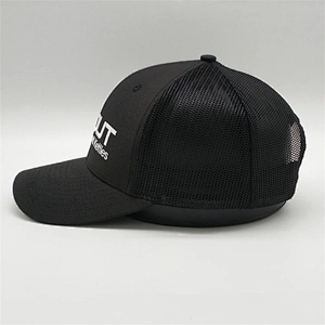 Custom 6-Panel 100 Cotton Black Plain Structured Mesh Adult  Trucker Cap  Hats