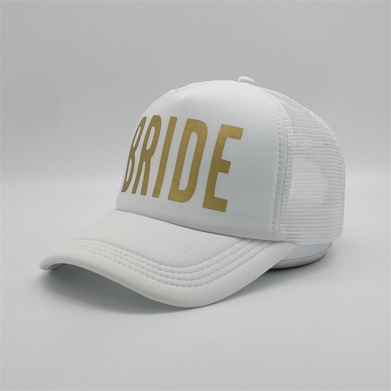 Custom High Quality 5 Panel White Foam Mesh Hats Double Snap Plastic Buckled Closure Screen Printed Trucker Cap