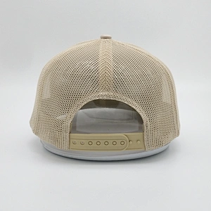 Wholesale Plain Blank Tan Camel Color High Quality 6 Panel Trucker Hat Mesh Baseball Cap With Woven Patch