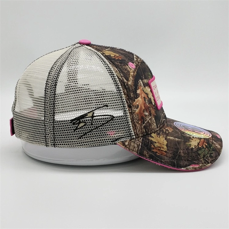 Factory Customised Real Tree Sandwich Brim Caps Pink Camo Trucker Hat With Embroidery