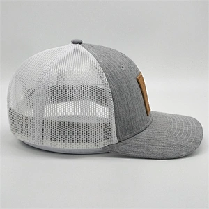 New Arrival Custom Leather Patch Hats,Blank Snapback Trucker Cap,White Mesh Heather Grey Yupoong Trucker Hat