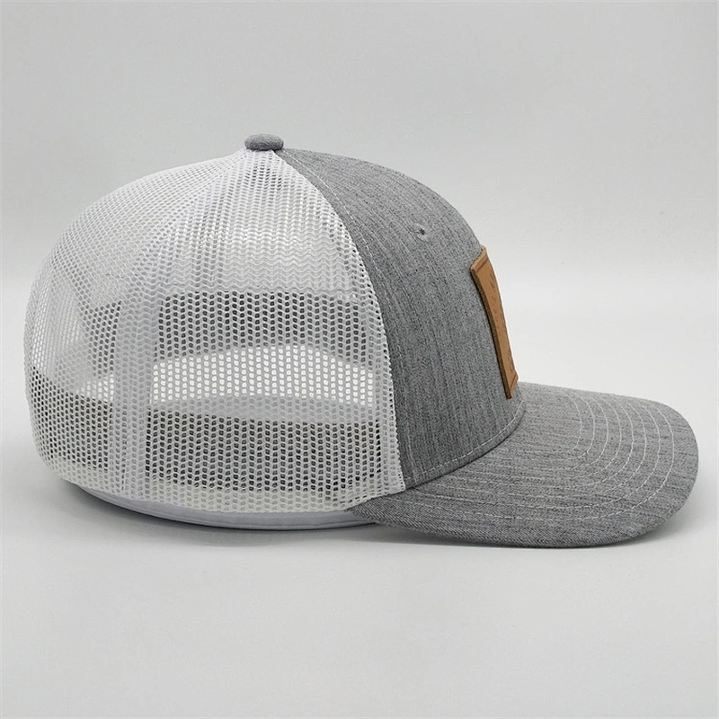 New Arrival Custom Leather Patch Hats,Blank Snapback Trucker Cap,White Mesh Heather Grey Yupoong Trucker Hat