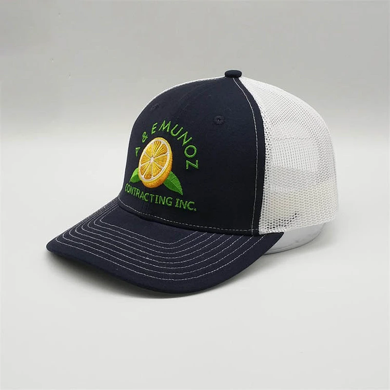 Custom Logo Fabric 6 Panel Snapback Trucker Hats,Embroidery Floral Navy Baseball Mesh Caps,Embroider Flat Blue Trucker Caps