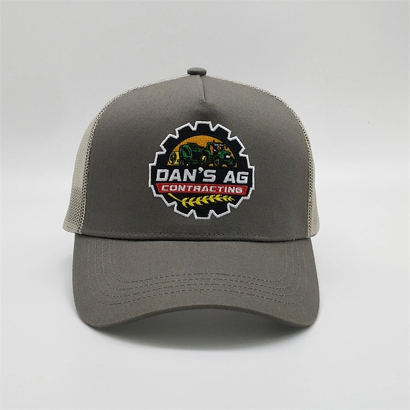 Factory Custom Mesh Back Grey Snap Back Cap Logo Embroidery Trucker Hat With Mesh