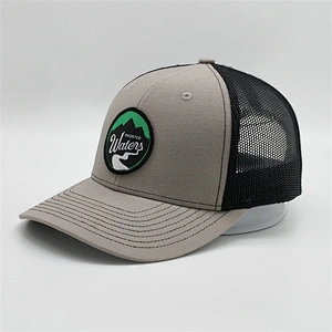 Wholesale New Customized 6 Panel High Quality Plain Blank Heather Grey Trucker Hat Mesh Cap With Woven Patch