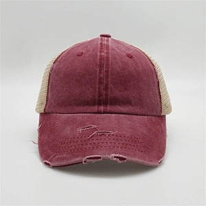 2019 Unstructured 6 Panel Mesh Trucker Heavy Washed Distressed Vintage Two Tone Ponytail Baseball Cap Hat