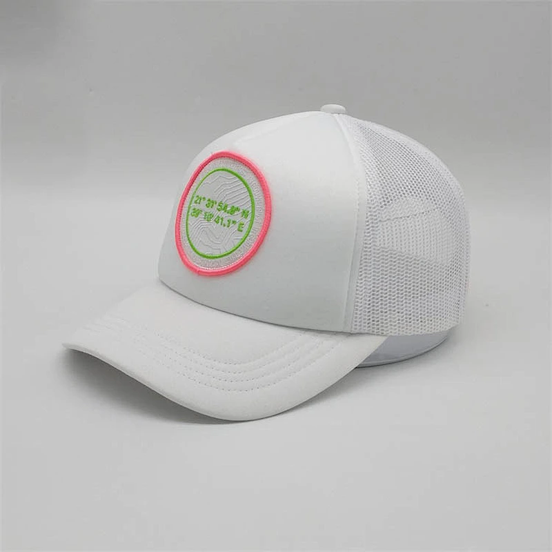Custom Foam 5 Panel Trucker Hat Multi Color,3d Embroidery Design White Mesh Trucker Cap,Nylon Embroidery Patch Cap