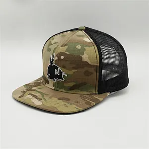 Custom 6 Panel Embroidered  Logo Plain Camo Trucker Caps, Mesh Trucker Hats, Adjustable Snapback Trucker Hats