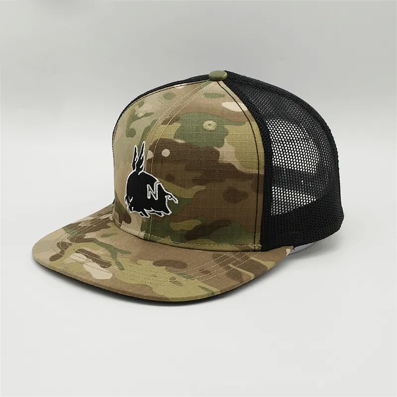Custom 6 Panel Embroidered  Logo Plain Camo Trucker Caps, Mesh Trucker Hats, Adjustable Snapback Trucker Hats