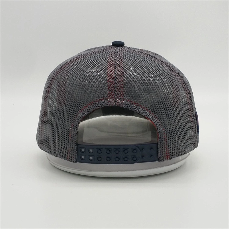 High Quality Basic Custom Grey Sun Embroidery Logo Double Snap Back Closure Cap Trucker Hat With Patch
