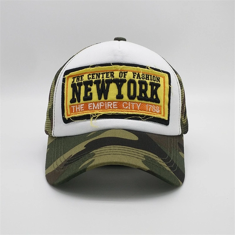 Well Designed Foam 5 Panel Mesh Sponge Embroidery Patch Distressed Worn Out Monogrammed Camo Cap Trucker Hat Cap