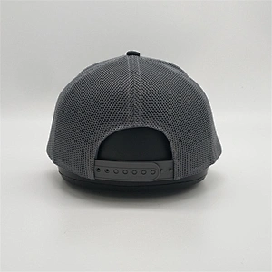 Wholesale High Quality Customised 6 Panel Black Embroidered Logo Grey Mesh Trucker Hat Baseball Cap