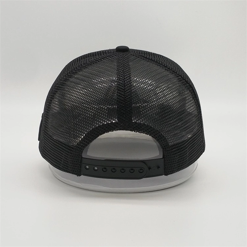 Wholesale Custom 5 Panel Foam Embroidered Curved Brim Black Trucker Hats Cap Mesh With Embroidery Patch