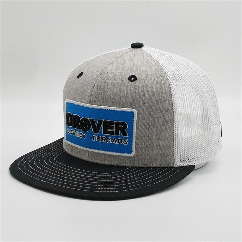 Custom  5 Panel Plain Flat Short Bill  Black Trucker Hats , High Quality Trucker Hats ,  100% Cotton Mesh Trucker Caps