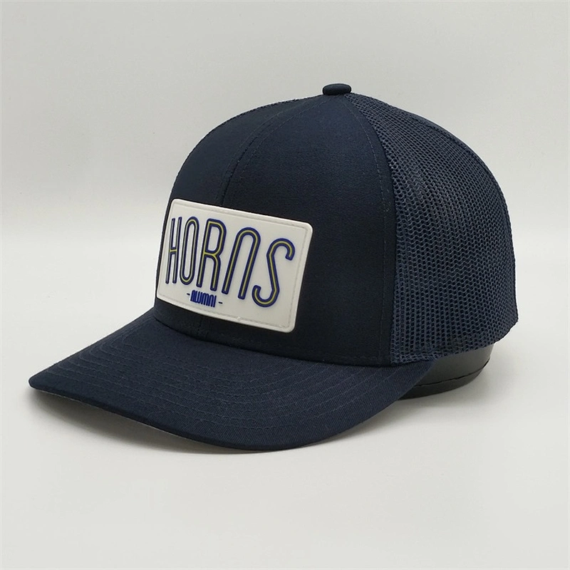 Navy Blue Adjustable Customised Rubber Patch Logo Snapback Hats Trucker Caps With Pvc Patch