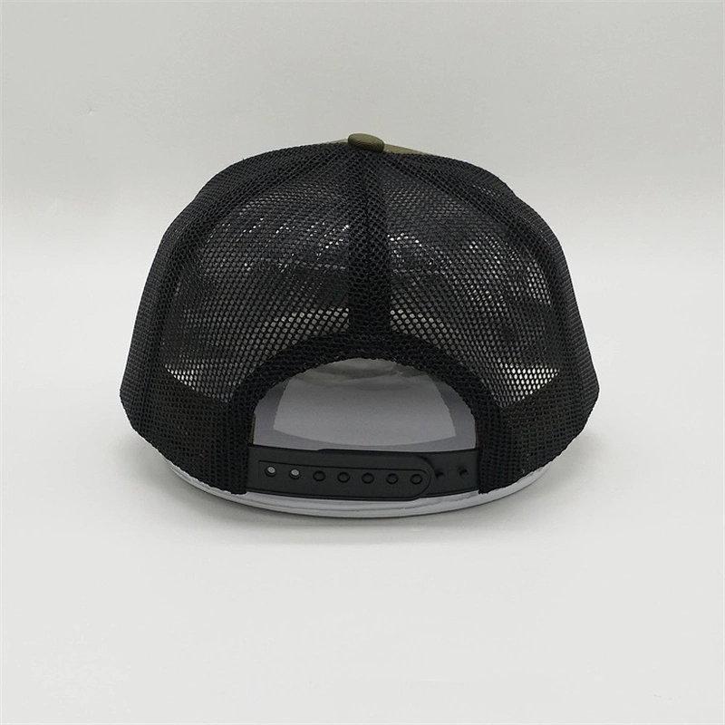 3d 6 Panel Embroidery Army-Green Trucker Caps, Cotton Mesh Trucker Hats With Custom Logo , Adjustable Closure Adult Trucker Caps