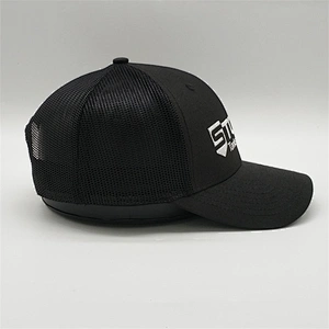 Custom 6-Panel 100 Cotton Black Plain Structured Mesh Adult  Trucker Cap  Hats