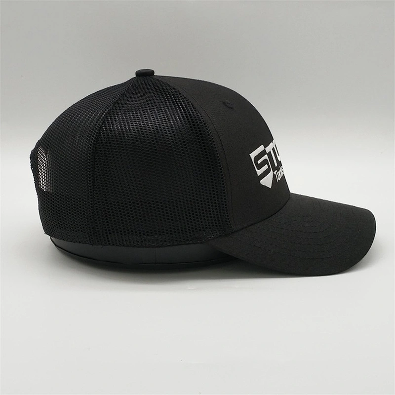 Custom 6-Panel 100 Cotton Black Plain Structured Mesh Adult  Trucker Cap  Hats