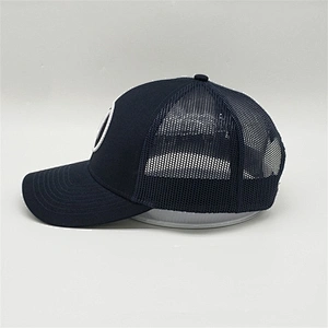 High Quality Navy Blue Trucker Snapback,  White 3D Embroidered Logo Mesh Caps Hat ,  Cotton PVC Rubber Patch Hat