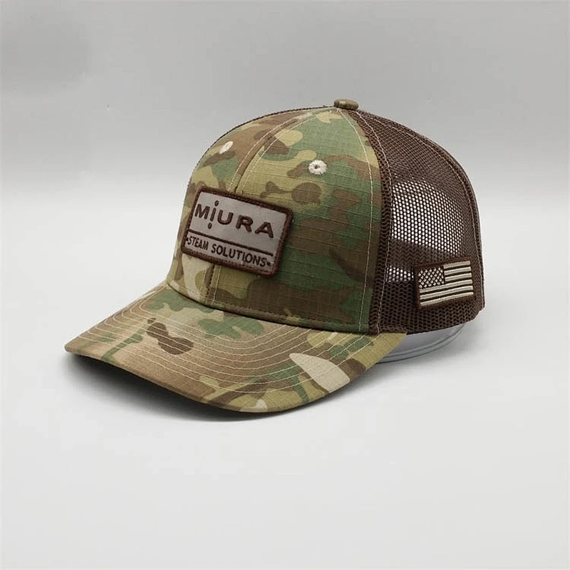 Custom Logo 6 Panel Embroidery Patches Trucker Hat,Camouflage Mesh 3d Embroidered Hats,Adjustable Camo Snap Back USA Flag Caps