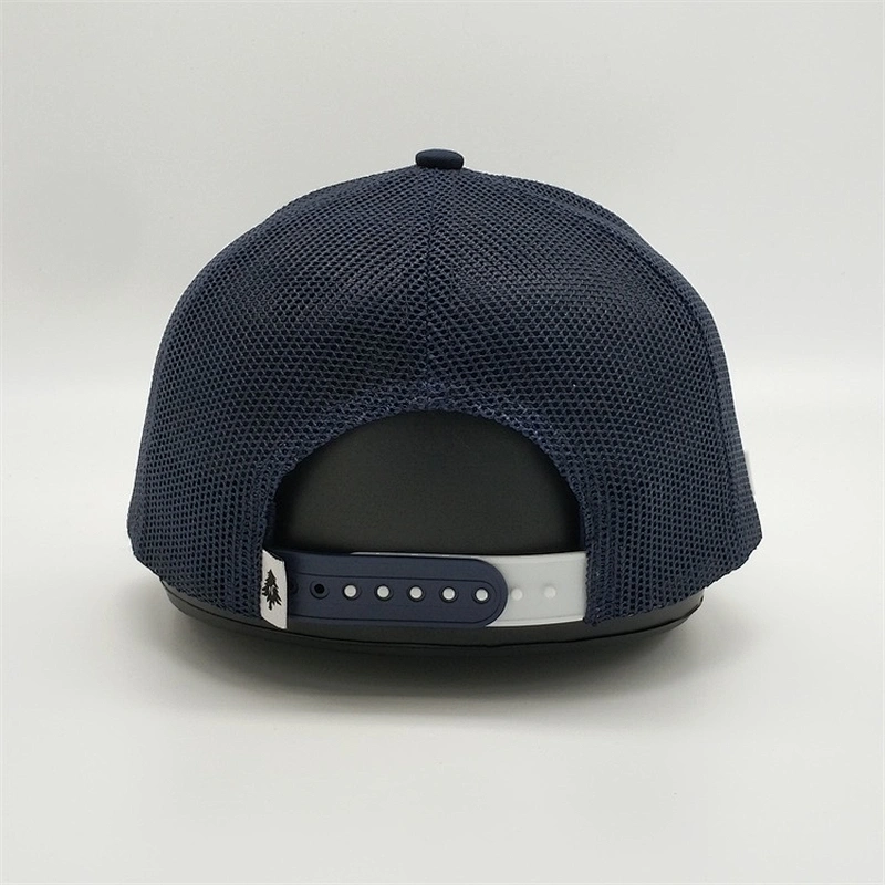 Navy Blue Adjustable Customised Rubber Patch Logo Snapback Hats Trucker Caps With Pvc Patch
