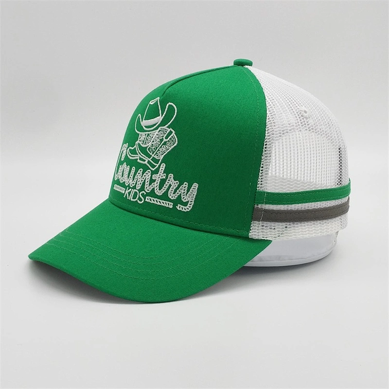 Customized Adjustable Kids Boy Size Underbrim Printing Cap Chino Twill Logo Embroidery Trucker Hat With Side Stripe