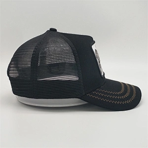 New Style Black 5panel Curve Bill Stone Mesh Snapback Animal Trucker Hat Cap With Custom Gorilla Logo Embroidery Patch