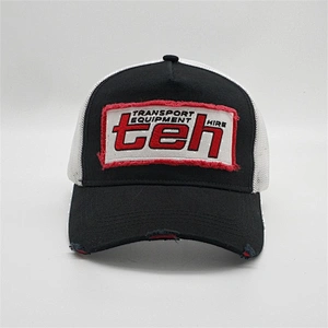 Vintage Custom High Crown Trucker Cap,Embroidery Black And White Snapback Caps,Wash Cotton Blank Distress Patch Trucker Hat