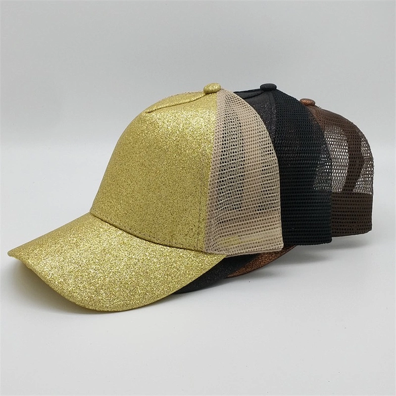 Personalized Summer Outdoor Custom Logo 5panel Monogram Glitter Ponytail baseball Trucker Hat Sport Caps