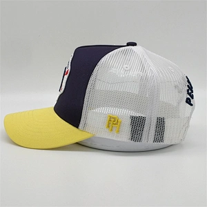Customizable Applique Embroidered Patch Hats,Yellow Trucker Hat Snap Back,Structured Cap Contrast Stitching Trucker Cap