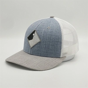 Selling Adult Custom Plain Heather Grey  Snapback Cap Woven Patch White Mesh Trucker Hat For Sun