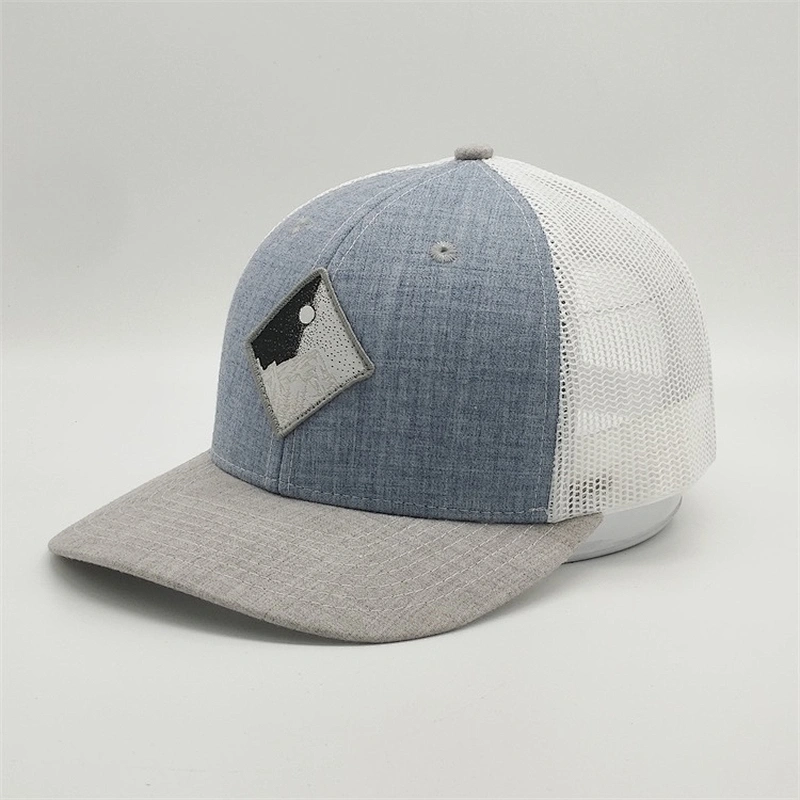 Selling Adult Custom Plain Heather Grey  Snapback Cap Woven Patch White Mesh Trucker Hat For Sun