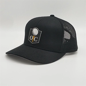 High Quality Plain  Black Snapback Hat,   Custom  Logo Mesh Caps  ,  Cotton PVC Rubber Patch  Promotion Trucker Hat