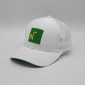 Wholesale Custom 6 Panel Structured Green Underbrim White Rubber Patch Trucker Hats With PVC Patch