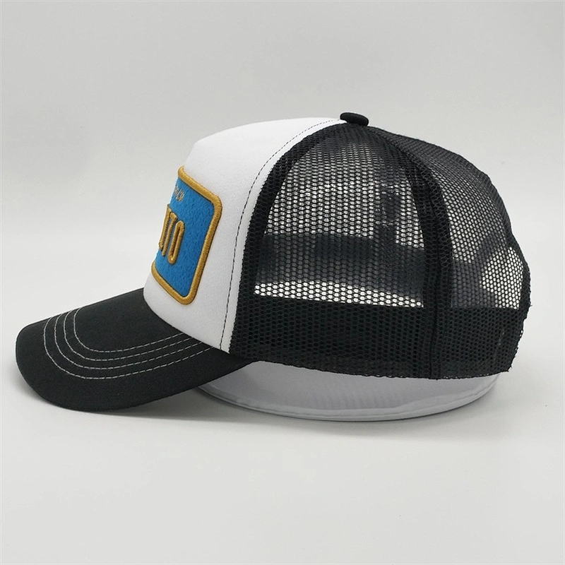 Wholesale Custom 5 Panel 3D Golden Embroidery Patch Foam Mesh fashion sports Trucker Caps Hat